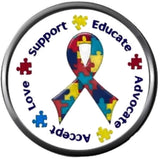 Love Support Educate Advocate Accept Autism Awareness Support Ribbon Charm For 18MM - 20MM Snap Charm Jewelry