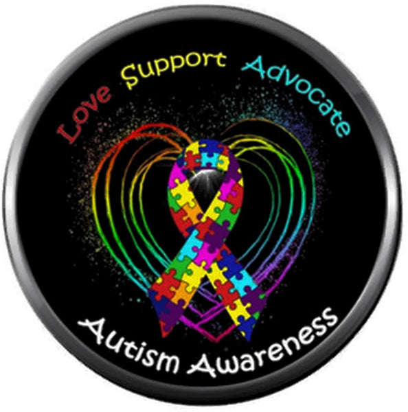 Love Support Advocate Autism Awareness Support Ribbon Charm For 18MM - 20MM Snap Charm Jewelry