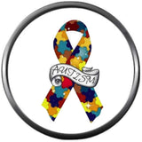 Banner With Autism Awareness Support Ribbon Charm For 18MM - 20MM Snap Charm Jewelry