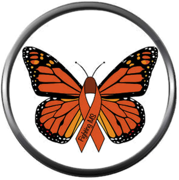 Beautiful Orange Butterfly Multiple Sclerosis Awareness Orange Ribbon Show Support 18MM - 20MM Fashion Snap Jewelry Charm New Item