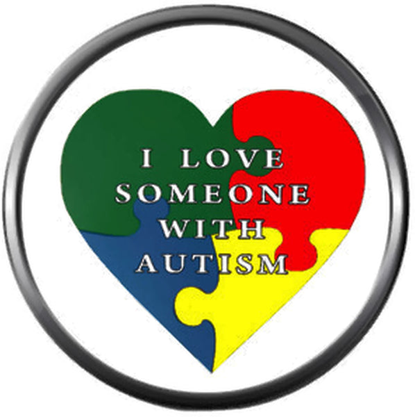 I Love Someone With Autism Puzzle Heart Awareness Support Ribbon Charm For 18MM - 20MM Snap Charm Jewelry