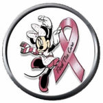 Minnie Mouse Cure Breast Cancer Pink Ribbon 18MM-20MM Snap Jewelry Charm New Item