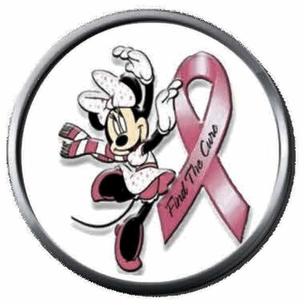 Minnie Mouse Cure Breast Cancer Pink Ribbon 18MM-20MM Snap Jewelry Charm New Item
