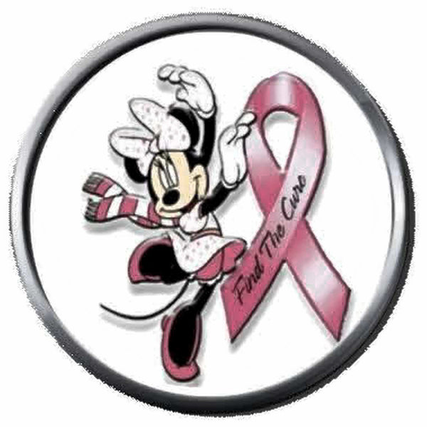 Minnie Mouse Cure Breast Cancer Pink Ribbon 18MM-20MM Snap Jewelry Charm New Item
