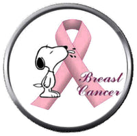 Snoopy Says Fight Cure Breast Cancer Pink Ribbon 18MM-20MM Snap Jewelry Charm New Item