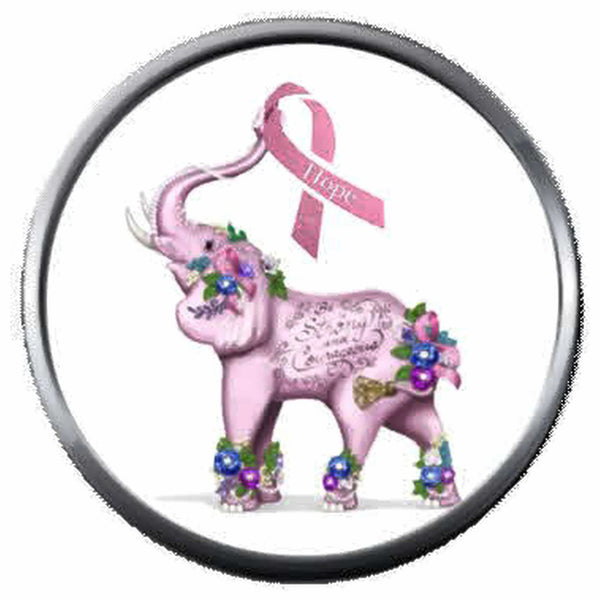 Jans Elephant Strength Courage Wisdom Faith Fight Breast Cancer Ribbon 18MM-20MM Snap Jewelry Charm New Item