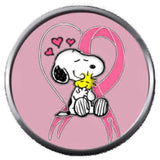 Snoopy Woodstock Heart Cure Breast Cancer Pink Ribbon 18MM-20MM Snap Jewelry Charm New Item