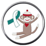 Sock Monkey Cervical Cancer Teal White Ribbon Fight 18MM-20MM Snap Jewelry Charm New Item