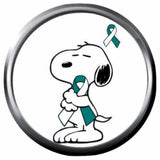 Snoopy Hugs Fight Cervical Cancer Teal White Ribbon 18MM-20MM Snap Jewelry Charm New Item