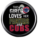 Girl Loves Chicago Cubs & Green Bay Packers NFL MLB Team Logo 18MM - 20MM Snap Jewelry Charm New Item