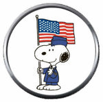 Military Snoopy USA American Flag Red White Blue Proud 18MM - 20MM Snap Jewelry Charm New Item