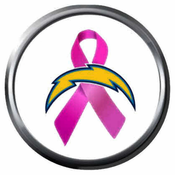 Breast Cancer Ribbon Bolt LA Chargers NFL Football Logo 18MM - 20MM Snap Jewelry Charm New Item