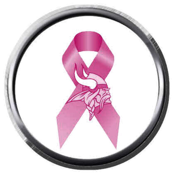 Breast Cancer Awareness Logo Ribbon Minnesota Vikings NLF Football Fan Logo 18MM-20MM Snap Jewelry Charm New Item