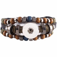 Bohemian Style Multi Layer Leather Bracelet W/ Beads Easy Adjustable Pull DIY Build Your Own 18MM - 20MM Snap Jewelry