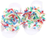 Shabby Chic Baby Toddler Barefoot Sandal Multi Color Chiffon Flower Elastic Foot Wear  2 Pc 1 Pair