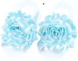 Shabby Chic Baby Toddler Barefoot Sandal Turquoise Blue Chiffon Flower Elastic Foot Wear  2 Pc 1 Pair