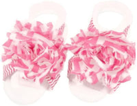 Shabby Chic Baby Toddler Barefoot Sandal Hot Pink Chiffon Flower Elastic Foot Wear  2 Pc 1 Pair