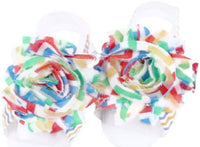 Shabby Chic Baby Toddler Barefoot Sandal Multi Color Chiffon Flower Elastic Foot Wear  2 Pc 1 Pair