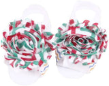 Shabby Chic Baby Toddler Barefoot Sandal Red Green Chiffon Flower Elastic Foot Wear  2 Pc 1 Pair