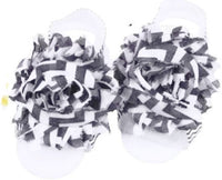 Shabby Chic Baby Toddler Barefoot Sandal Black White Chiffon Flower Elastic Foot Wear  2 Pc 1 Pair