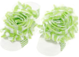 Shabby Chic Baby Toddler Barefoot Sandal Lime Green Chiffon Flower Elastic Foot Wear  2 Pc 1 Pair
