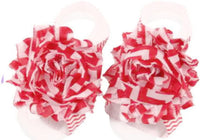 Shabby Chic Baby Toddler Barefoot Sandal Red Chiffon Flower Elastic Foot Wear  2 Pc 1 Pair