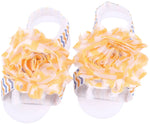 Shabby Chic Baby Toddler Barefoot Sandal Peach Orange Chiffon Flower Elastic Foot Wear  2 Pc 1 Pair