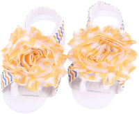 Shabby Chic Baby Toddler Barefoot Sandal Peach Orange Chiffon Flower Elastic Foot Wear  2 Pc 1 Pair