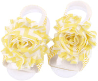 Shabby Chic Baby Toddler Barefoot Sandal Yellow Chiffon Flower Elastic Foot Wear  2 Pc 1 Pair