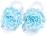 Shabby Chic Baby Toddler Barefoot Sandal Turquoise Blue Chiffon Flower Elastic Foot Wear  2 Pc 1 Pair