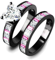 Classic Victoria Wieck Wedding Engagement Bride Ring 10K Black Gold Pink Baguette CZ Heart Diamond Beautiful