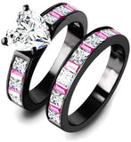 Classic Victoria Wieck Wedding Engagement Bride Ring 10K Black Gold Pink Baguette CZ Heart Diamond Beautiful
