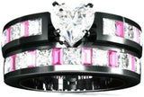 Classic Victoria Wieck Wedding Engagement Bride Ring 10K Black Gold Pink Baguette CZ Heart Diamond Beautiful
