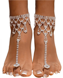 1 Pair Barefoot Sandal Rhinestone Diamond Bling Beach Wedding Bride Ankle Bracelet Toe Ring Foot or Hand Jewelry