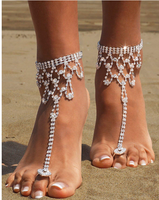 1 Pair Barefoot Sandal Rhinestone Diamond Bling Beach Wedding Bride Ankle Bracelet Toe Ring Foot or Hand Jewelry