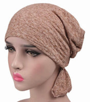 Cancer Chemo Cap Pre-Tied Elastic Soft Head scarf Wrap Hair Loss One Size Adult Turban Cover