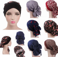 Cancer Chemo Cap Floral Dot Elastic Soft Head scarf Wrap Hair Loss One Size Adult Turban Cover