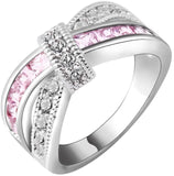 Breast Cancer Awareness Ribbon Gorgeous Inspirational White & Pink Cubic Zirconium White Gold Ring Sz 5-11