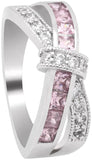 Breast Cancer Awareness Ribbon Gorgeous Inspirational White & Pink Cubic Zirconium White Gold Ring Sz 5-11