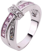 Breast Cancer Awareness Ribbon Gorgeous Inspirational White & Pink Cubic Zirconium White Gold Ring Sz 5-11