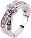 Breast Cancer Awareness Ribbon Gorgeous Inspirational White & Pink Cubic Zirconium White Gold Ring Sz 5-11