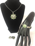 Green Peace Fashion Snap Jewelry Necklace Bracelet Set Plus 4 Charms Beautiful & Classy