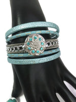 Anastasia Fashion Snap Jewelry Cuff Leather Bracelet Set With 2 Charms Modern And Classy