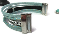 Anastasia Fashion Snap Jewelry Cuff Leather Bracelet Set With 2 Charms Modern And Classy
