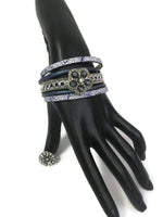 Purple Haze Fashion Snap Jewelry Cuff Leather Bracelet Set With 2 Charms Modern And Classy