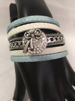 Blue Dolphin Fashion Snap Jewelry Cuff Leather Bracelet Set With 2 Charms Modern And Classy