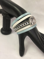 Blue Dolphin Fashion Snap Jewelry Cuff Leather Bracelet Set With 2 Charms Modern And Classy