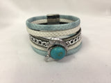 Blue Dolphin Fashion Snap Jewelry Cuff Leather Bracelet Set With 2 Charms Modern And Classy