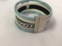 Blue Dolphin Fashion Snap Jewelry Cuff Leather Bracelet Set With 2 Charms Modern And Classy