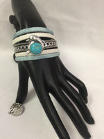 Blue Dolphin Fashion Snap Jewelry Cuff Leather Bracelet Set With 2 Charms Modern And Classy